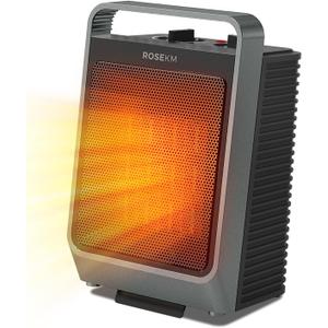ROSEKM Space Heaters for Indoor Use, 1500W Portable Electric Heater with Thermostat, Ceramic Heater for Room Bedroom Office Under Desk with 3 Heating Levels, Safe Tip-Over Protection (Grey)