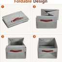 Medium Storage Baskets with Clear Window, See Through Closet Organizer with PU Handles, Linen Foldable Storage Bins for Organizing Clothes, Toys, Books (Gray) (Medium-16"x11"x7")