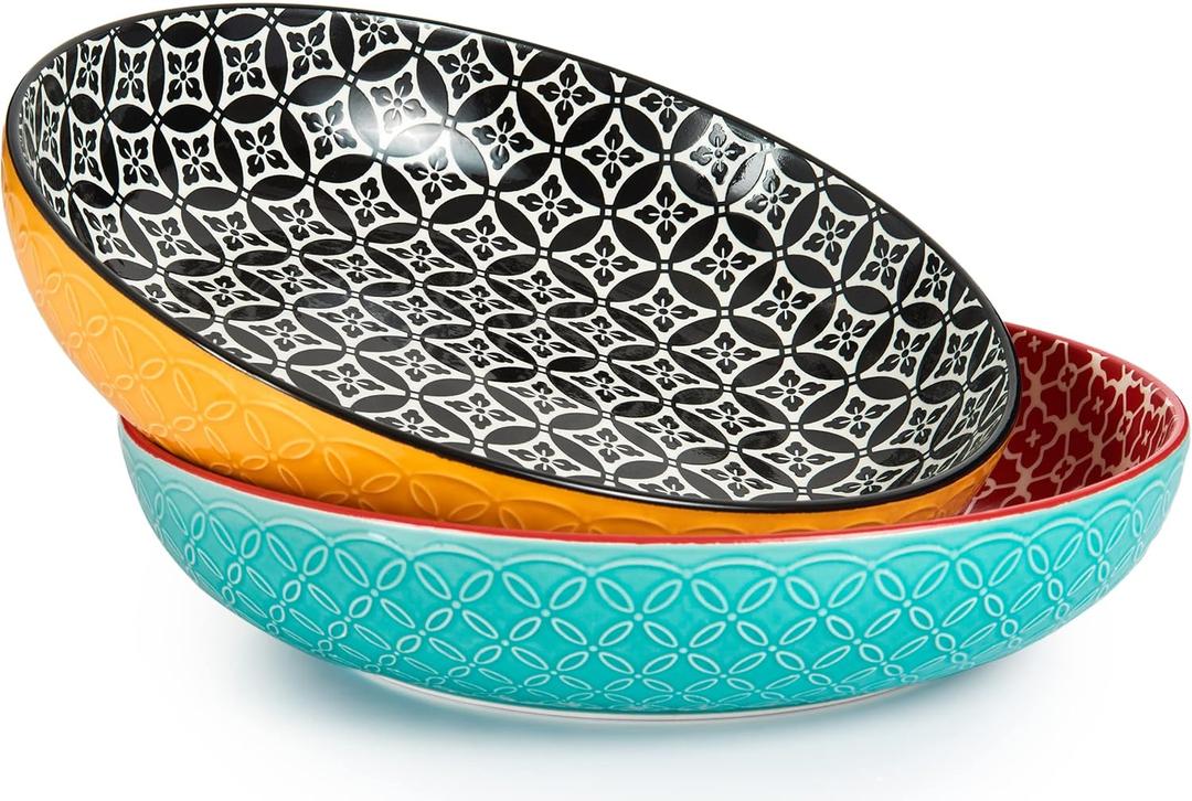 DOWAN 11.5" Large Serving Platter, 2.9 Qt Decorative Fruit Bowl for Kitchen Counter, Serving Dishes for Salad Pasta Entertaining Parties, Ceramic Serving Bowl Plates, Big Colorful Bowls for Home Decor