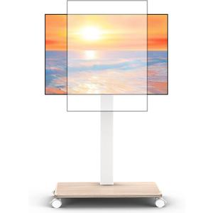 Rolling TV Stand Portrait for 65 70 75 Inch TVs, Tilt and Swivel Mobile TV Cart on Wheels up to 110 Lbs, 6 Height Adjustable PortableTV Stand, Max VESA 600x400mm White (BASIC)