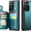 Vinich for Samsung Galaxy S21 Ultra Wallet Case with Card Holder, RFID Blocking Credit Slots Kickstand Shockproof Phone Cover for Women Men, Bluish Green