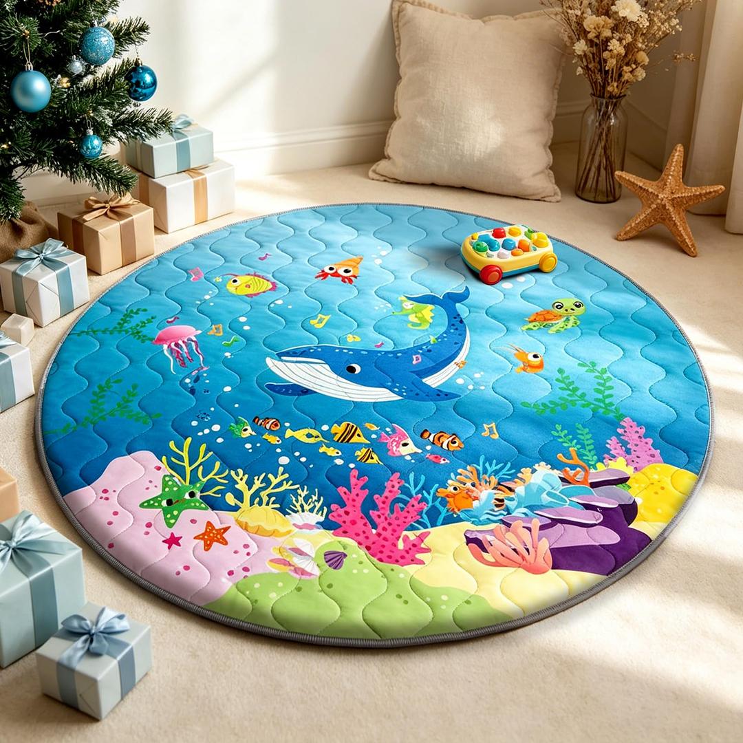 RONGFA Baby Play Mat for Floor, 96'' x 60'' Thicken Foam Soft Padded Mat for Baby, Playpen Mat for Toddlers Infant Kids, Machine Washable, Non-Slip Bottom Safe for Crawling (Sea)