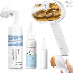Pet Steam Brush for Dogs & Cats with Paw Cleaner & Shampoo  3-in-1 Grooming Spray Comb, Mist Massage & Defur Function, Water Spritz Deshedding Tool for Long/Short Hair, Indoor Pets
