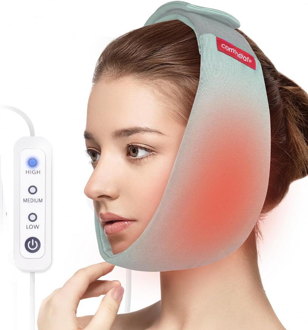 Face Heating Pad for TMJ Pain Relief, USB Heated Wrap for Jaw, Wisdom Teeth Recovery, 3 Adjustable Heat Settings, Reducing Symptoms of Jaw Clicking, Relaxing Face Muscles (Non-Rechargeable)
