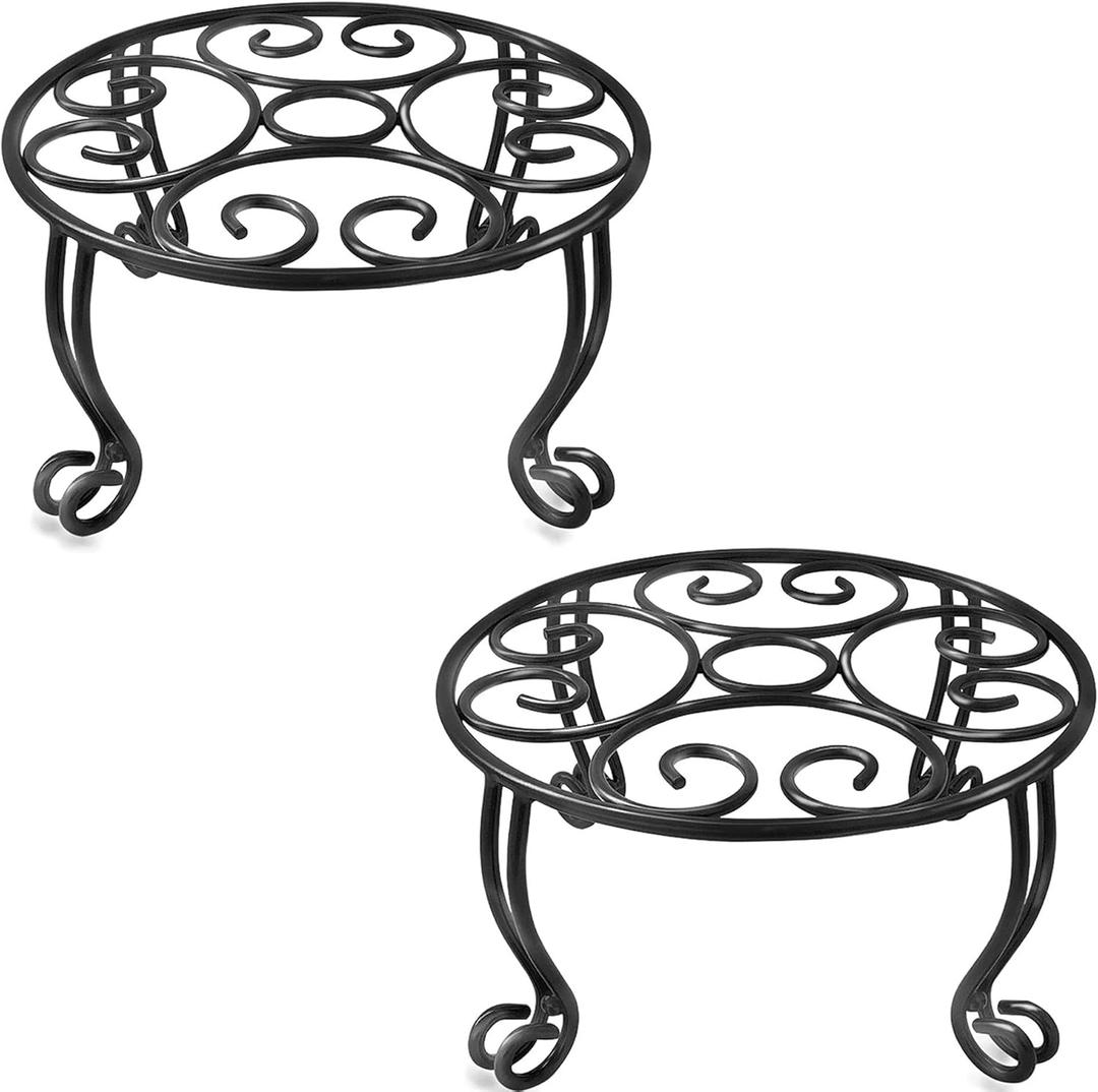 Metal Outdoor Plant Stand 11.8IN Diameter Heavy Duty Plant Pot Stands for Indoor Round Flower Pot Support Rack Set of 2,Black