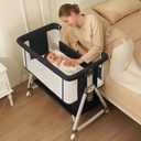 3 in 1 Bedside Bassinet for Baby, Easy to Assemble & Portable Bedside Crib for Newborns with Storage Basket, Lockable Wheels & Breathable Mattress, 6-Position Height Adjustment
