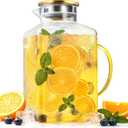 1 Gallon Thickened Glass Pitcher with Lid and Spout, Square Borosilicate Glass Carafe with Handle for Fridge, Extra Large Water Jug for Hot/Cold Drink, Iced Tea, Coffee, Juice, Beverage (Gold)