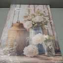 Vintage Rustic Farmhouse Canvas Wall Art Vintage Country Floral Still Life Wall Decor White Daisy Paintings Pictures Wildflower Prints Artwork for Kitchen Bathroom Living room Decoration 16x24in
