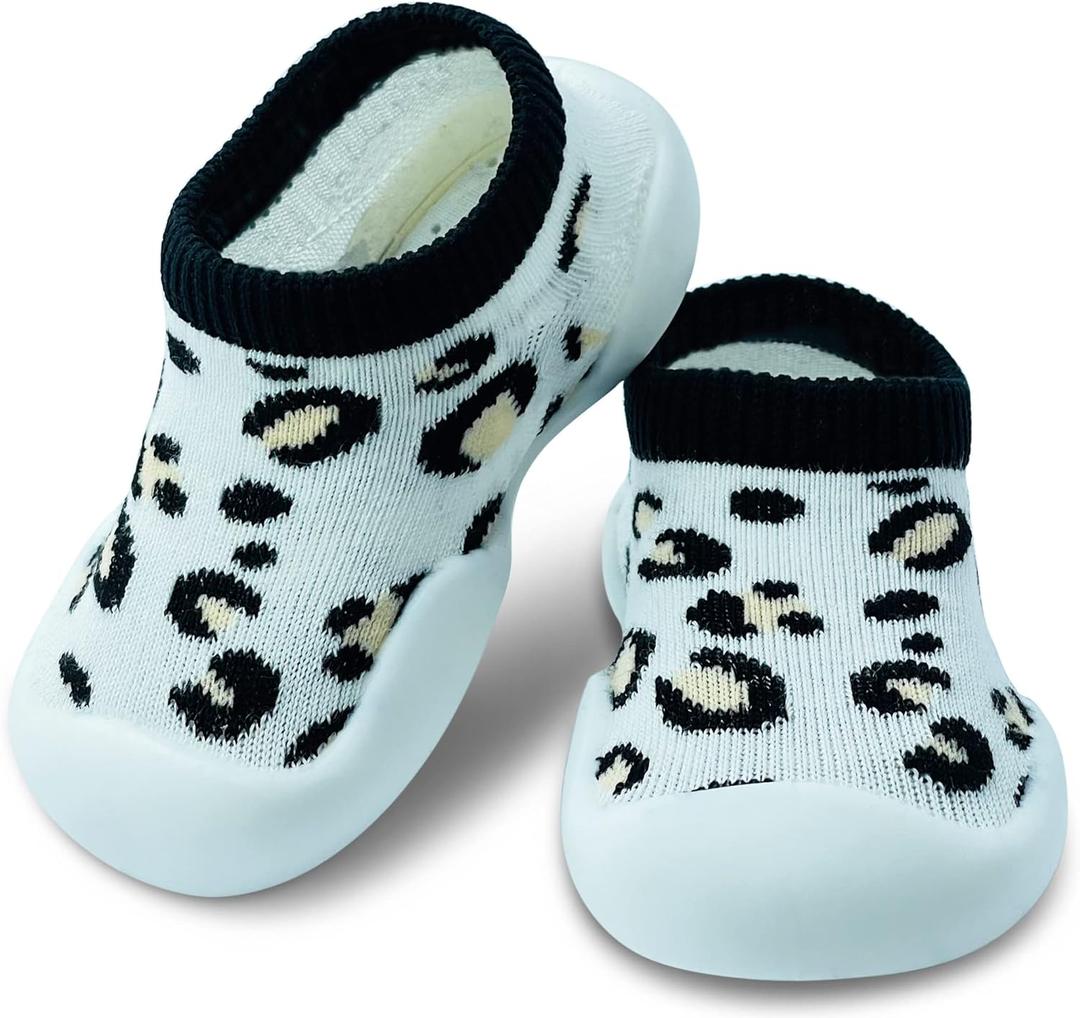 Baby Shoes Boys Girls First Walking Shoes Non Slip Soft Sole Sneakers Toddler Infant Babygirl Sock Shoes (6-9 Months Toddler, Leopard Light)