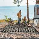 GENIMO Outdoor Rugs 8x10 Waterproof, Reversible Mats, Area Plastic Straw Rug, Outside Carpet, Geometric Rv Mat for Patio Camping Rv Picnic Backyard Deck Balcony Porch Beach Trailer (Black & Beige)