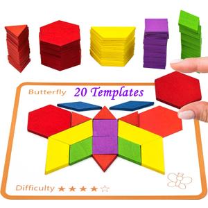 Activities for Dementia Patients, 80 Pieces Wooden Tangrams Puzzle Game for Seniors, Colorful Shape Pattern Alzheimers Products for Elderly, Tile Matching Board Memory Cognitive Gifts