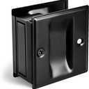 HOMOTEK Passage Sliding Door Pull Black Without Switch Plate- Replace Old Or Damaged Pocket Door Pull Quickly and Easily, 2-3/4x2-1/2, for 1-3/8 Thickness (No Lock-Black)