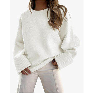 ANRABESS Women's Oversized Crewneck Long Sleeve Fuzzy Knit Casual Chunky Warm 2025 Fall Pullover Sweaters Top Trendy Outfits S