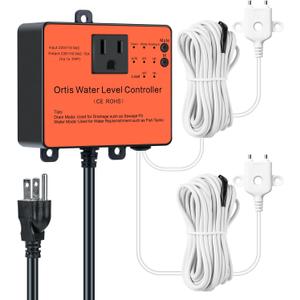 Hi-Lo Sump Pump Switch, Ortis Electronic Adjustable Float Switch Controller with Dual Sensors, Robust Corrosion Resistance, Designed for Sewage Pits, Fish Tanks, Water Tanks, 220/110 VAC