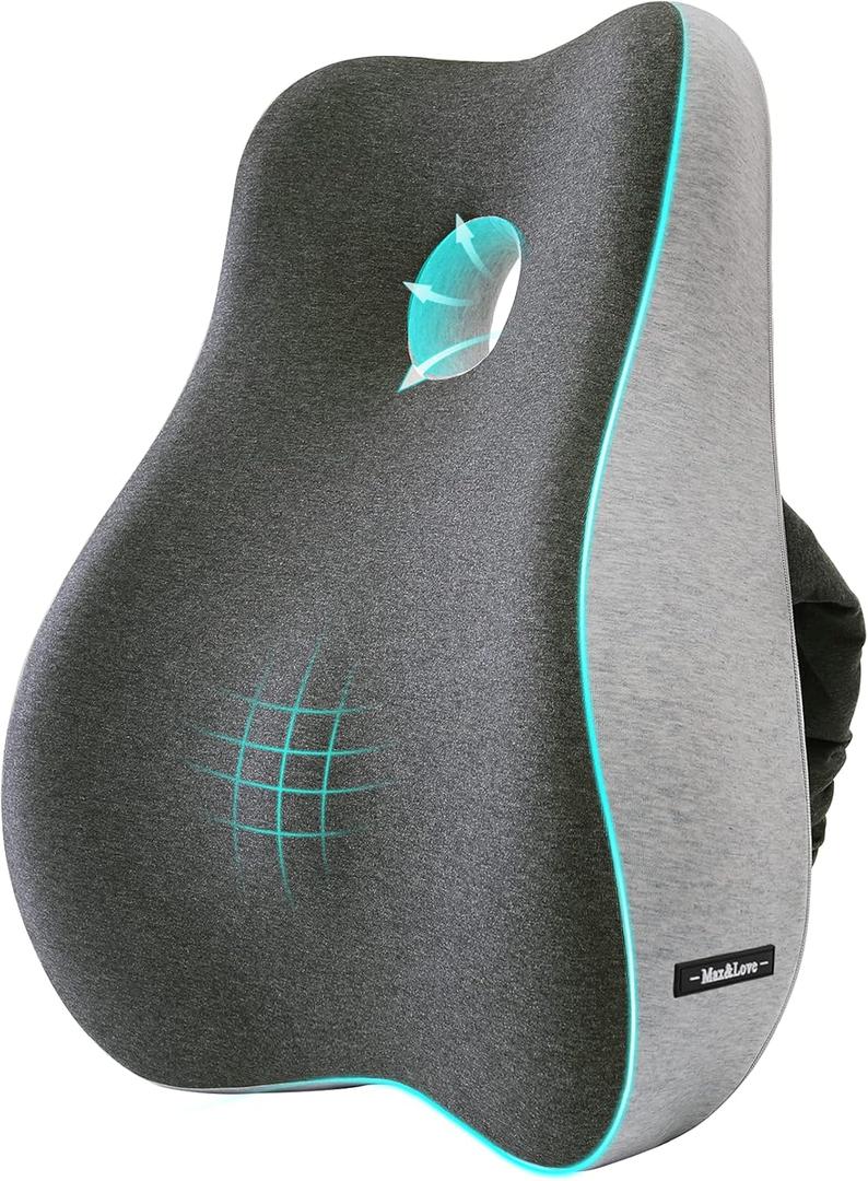 Max&Love Lumbar Support Pillow Cover Ergonomic Design Orthopedic Backrest for Back Pain Relief Memory Foam Back Support for Office Chair Computer Chair Car Seat Recliner and Couch Two-Tone (Mixed Colors)