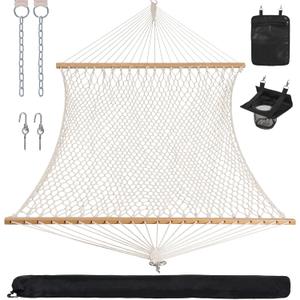 ANOW Rope Hammock Double Hammock with Hardwood Spreader Bar and Carrying Bag, 450 LBS Weight Capacity for Two Person, Natural