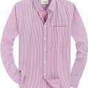 Alimens & Gentle Mens Solid Oxford Shirt Long Sleeve Dress Shirt Work Casual Button Down Shirts with Pocket (3X-Large, Striped-pink)