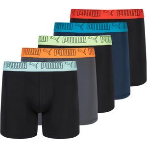 PUMA Men's 5 Pack Performance Boxer Briefs (Black/Grey/Navy/Bright, XL)
