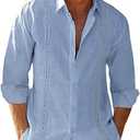 JEKAOYI Button Down Linen Shirts for Men Casual Long Sleeve Regular Fit Cotton Beach Shirts with Pocket M