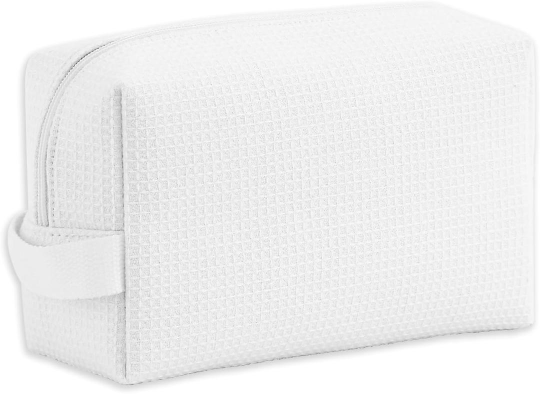 DYSHAYEN Waffle Makeup Pouch Bag, Small Travel Cosmetic Bag, Gifts for Women Bridesmaid,Wedding,Christmas (White)