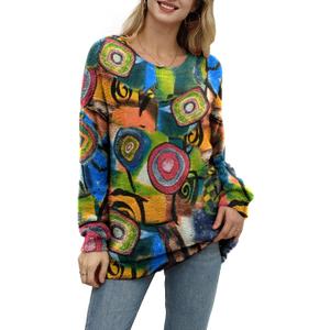 YESNO Women Christmas Sweater Graphic Printed Oversized Pullover Sweaters Casual Loose Knit Tops S01 (XX-Large, Floral 354)