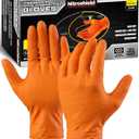 Wcy 9 Mil Heavy Duty Orange Nitrile Gloves,Raised Diamond Texture Grip,Industrial Mechanic Rubber Gloves Disposable Latex Free Chemical Resistant Guantes for Work,Cooking,Food Safe - Large,80Count