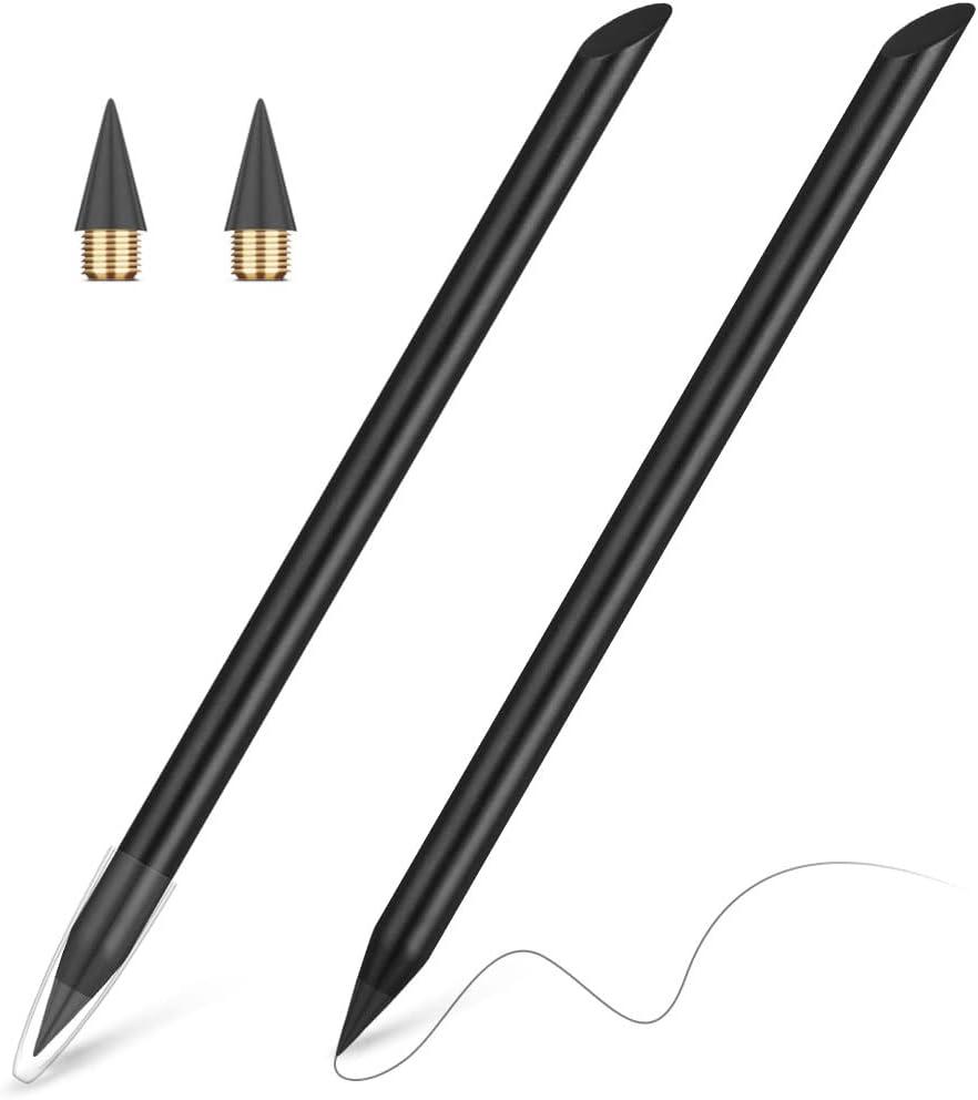 AUAUY Stylish Metal Pencil, 2PCS Premium Infinity pencil, Reusable Everlasting Pencil with 2 Replaceable Nibs for Writing Drawing Sketching, Unique Xmas Birthday Gift for Kids Student Adult Artists
