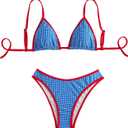 SOLY HUX Bikini Sets for Women Plaid Gingham Bathing Suit Triangle High Cut Two Piece Swimsuit, Large, Blue Plaid