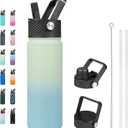 BJPKPK Insulated Water Bottles with Straw Lid, 22oz Cold & Hot Thermo, Stainless Steel Metal Water Bottle with 3 Lids, Reusable Thermo, Cups, Mugs for Daily Use-Mint