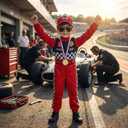Race Car Driver Costume for Boys Racer Jumpsuit with Car Cap for Halloween Dress Up