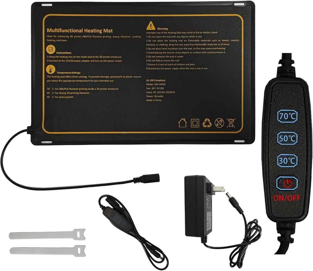 Up to 70C Smart Temperature Control Multifunctional Heating Mat 3D Printer Heater Mini Greenhouse Heater for Green Tent and 3D Printer Enclosure Keeping Warm, Filaments Drying (Heat Pad)