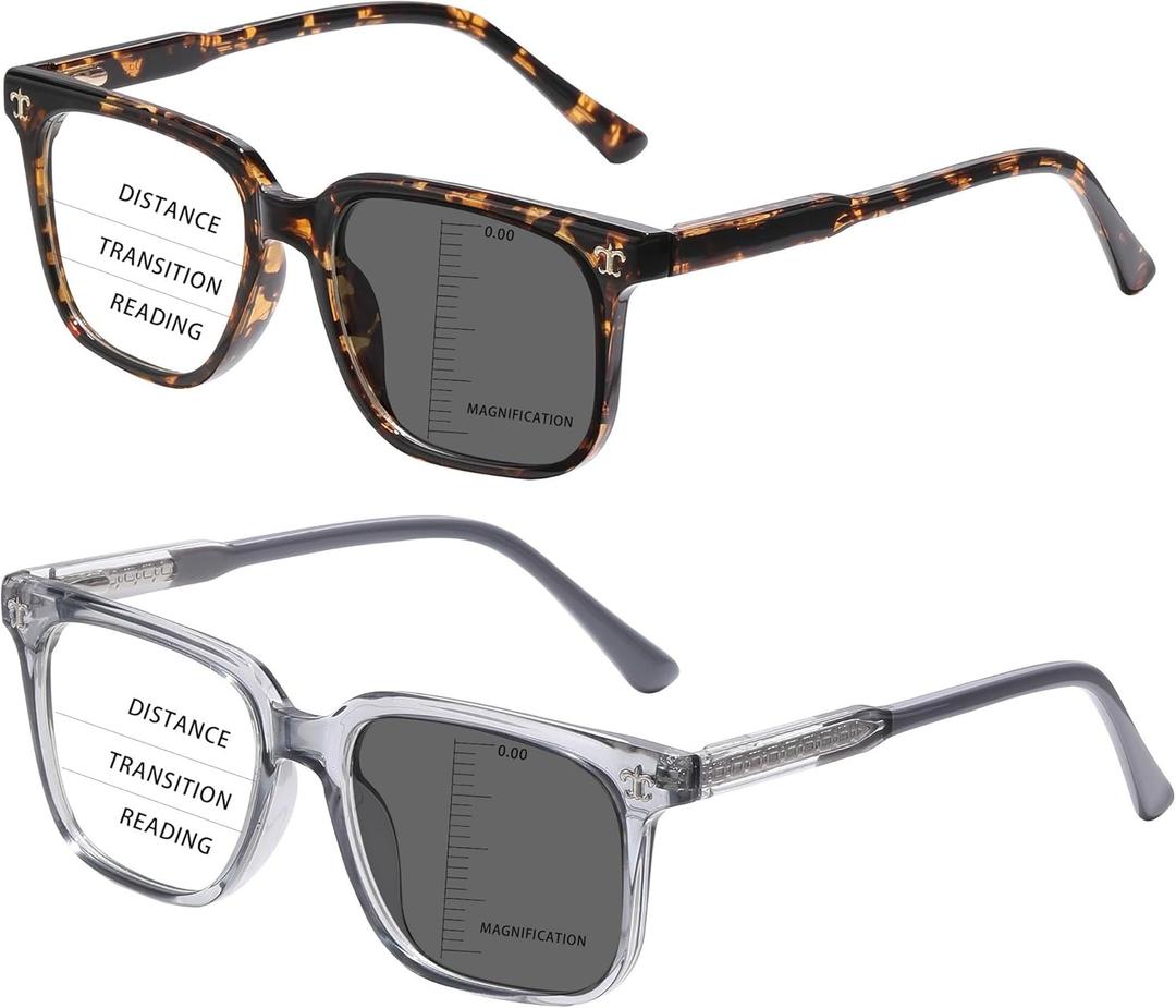 Hoobay Photochromic Progressive Multifocus Reading Glasses Men Women, Cheaters Reader Transition Sunglasses Spring Hinges, 3.0
