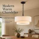 24" Linen Drum Fabric Modern Country Farmhouse Pendant Light