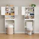 RRX Over The Toilet Storage Cabinet,Bathroom Above Toilet Cabinets Organizer, 24.8" L x 9.1 "W x 65.7 "H Free Standing Toilet Rack with Adjustable Shelf and Open Storage,Double Doors(Pure White)