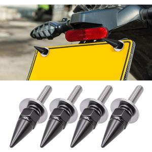 4 PCS Spikes License Plate Screws for Car, Anti Theft Spike Shape Aluminum Car Plate Frame Fastenings Bolt,Universal Spike License Plates Bolt Car Accessories for Cars Trucks (Black)