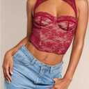 WDIRARA Women's Cut Out Lace Crop Bustier Corset Tank Top Sexy Going Out Party Club Tops (Red), M