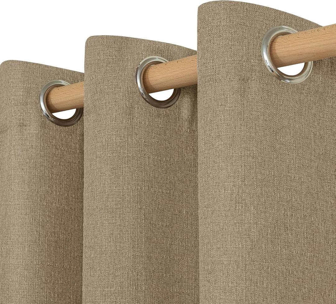 LAMIT Natural Linen Curtains 84 inch Length 2 Panels, Linen Textured Thermal Insulated Bedroom Curtains Grommet Privacy Light Filtering Drapes for Living Room/Farmhouse, W52 x L84, Tan Brown