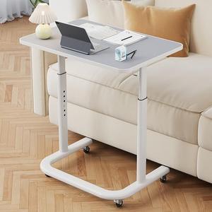 Adjustable Height Side Table,Mobile Large TV Tray Table with Lockable Wheel,360° Rotation and Movement Couch Table,C Shaped End Table for Bedroom Living Room Home Office(Gray)