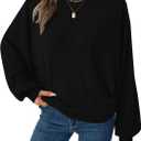 BTFBM Casual Fall Tops for Women 2025 Long Sleeves Solid Shirts Crew Neck Loose Fit Work T Shirt (Black, XL)