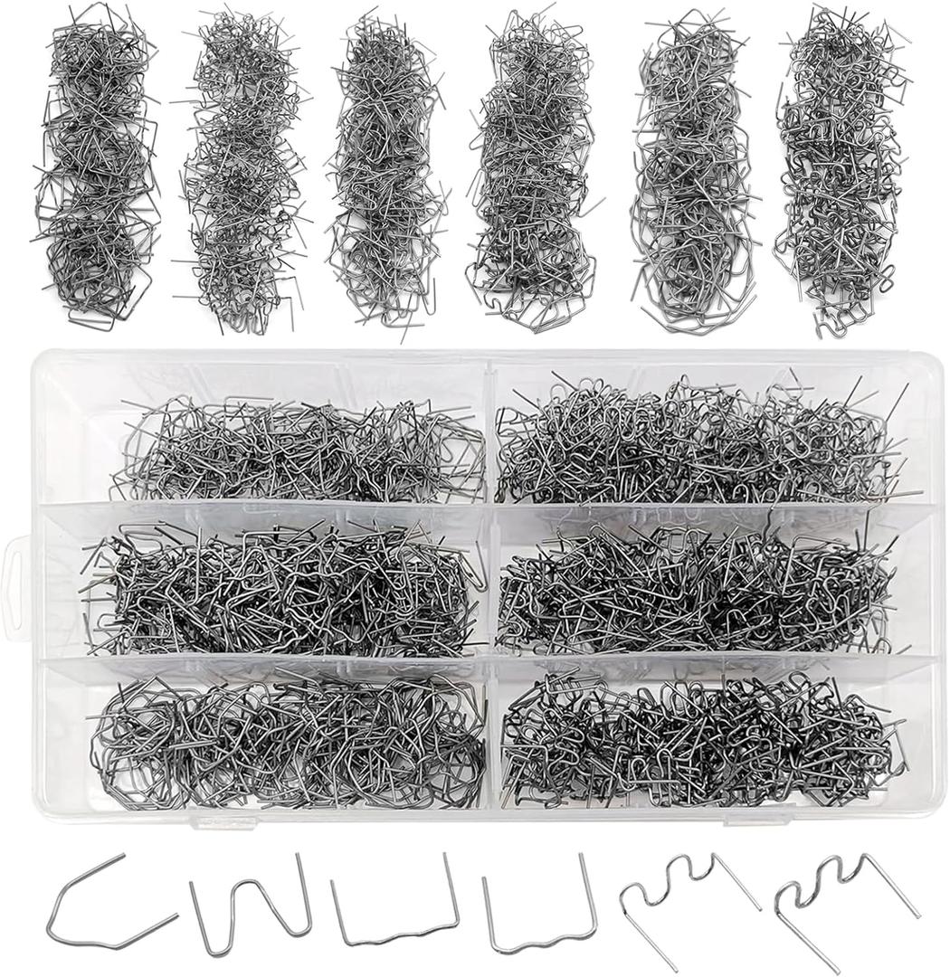 1200 Plastic Welder Staples - 6 Types Hot and Wave Staples for Car Bumper Repair, Architectural Modeling, and Plastic Craft Welding Supplies