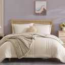 Monbix King Size Comforter Set - 7 Pieces Bed in a Bag King, Apricot Beige Bedding Sets with Comforter, All Seasons Down Alternative Comforter Bed Set with Sheets, Pillowcases & Shams