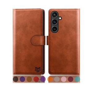 SUANPOT Compatible with Samsung Galaxy S25 Wallet case with RFID Blocking Credit Card Holder, Flip Book PU Leather Protective Cover Women Men for Samsung S25 Phone case Light Brown