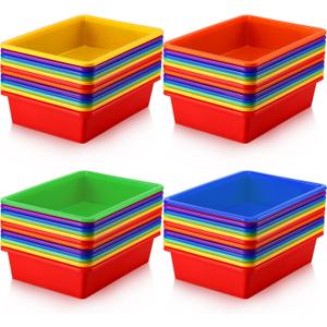 Sintuff 48 Pcs Classroom Paper Tray, Stackable Letter Size Bin, Multicolor