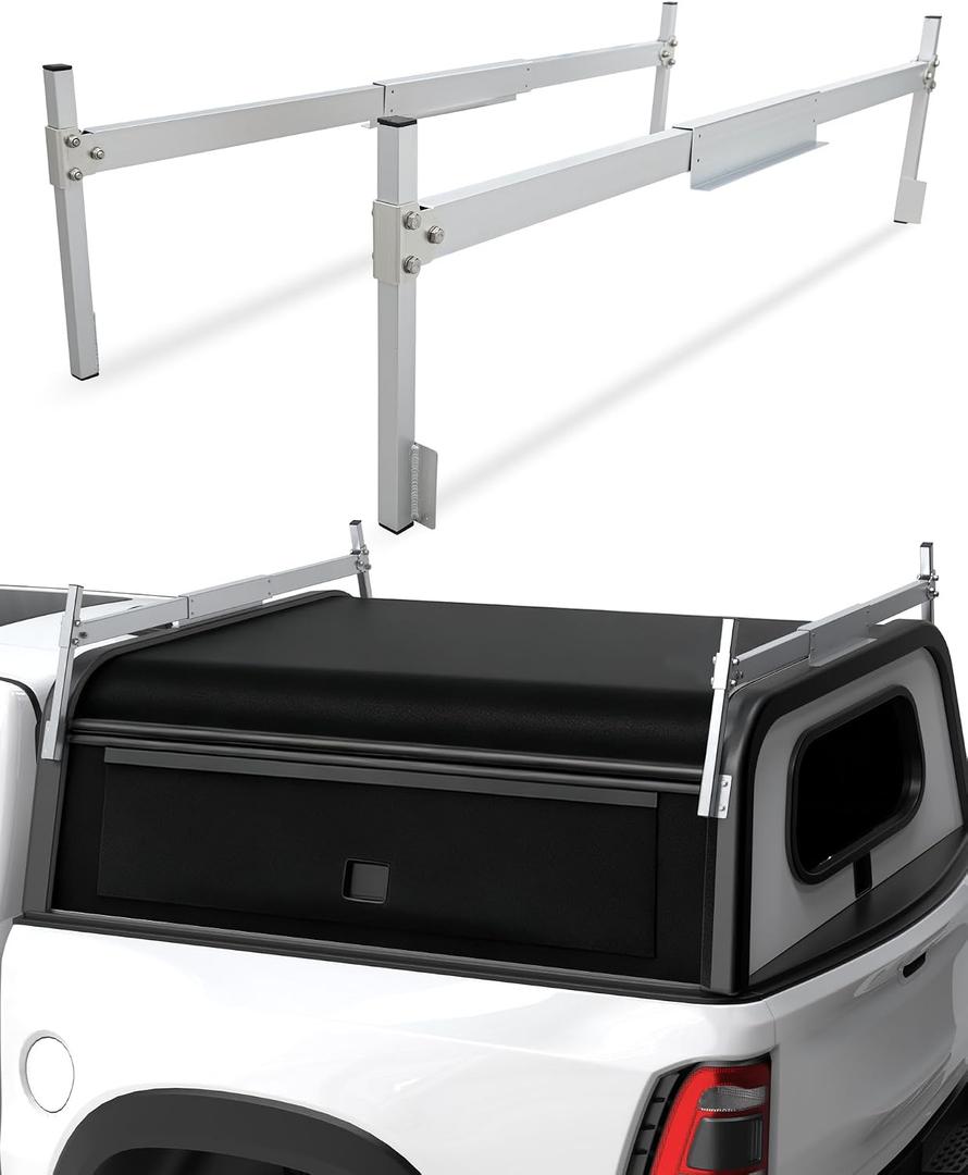 Mountainpeak Silver Adjustable Truck Cap Ladder Rack, Aluminum Universal Truck Topper Ladder Rack for Camper Shell, Lumber,Pipe