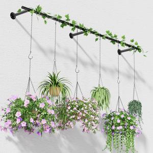 Hanging Planter Hanger, 63 Inch Indoor Plant Hanger Rod, Black | with 6 Hanging Chains & Hooks, Wall Mounting Plants Rod, Home Decoration, Indoor & Outdoor Use, Pots Not Included