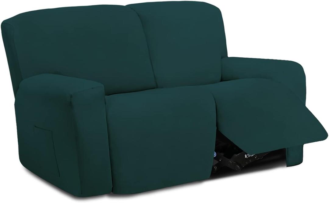 Easy-Going 6 Pieces Microfiber Stretch Sectional Recliner Sofa Slipcover Soft Fitted Fleece 2 Seats Couch Cover Washable Furniture Protector with Elasticity for Kids(Recliner Loveseat, Deep Teal)