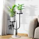 U-Shaped Plant Stand Indoor, Quartz Stone Base Indoor Outdoor Metal Tall Plant Stand, Balcony Iron Rustproof Pot Rack, 2 Potted Corner Plant Stands,Living Room Decor Plant Rack (Black)