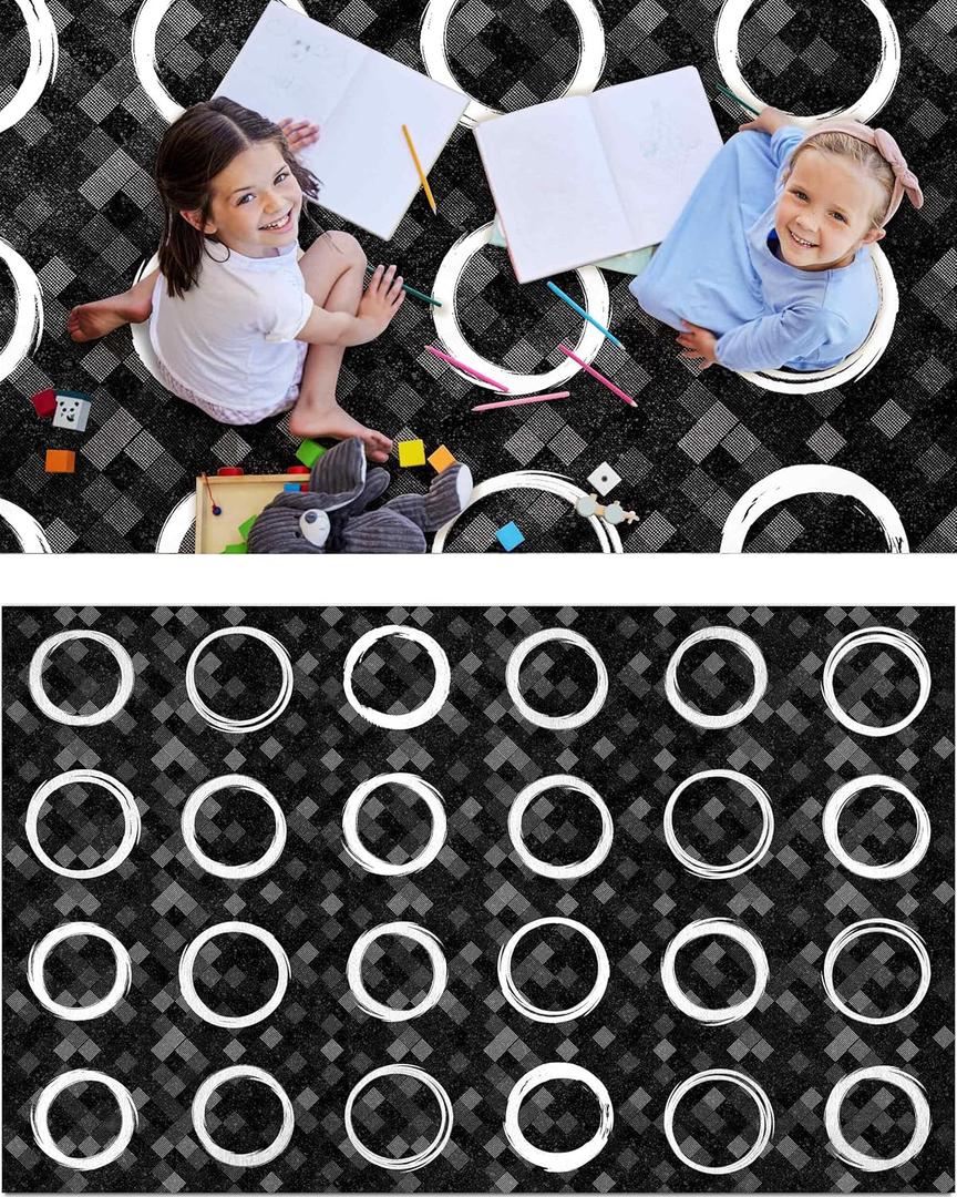 OLEEK Large Classroom Rug Elementary 8x13 - Classroom Rugs for Kids Room - Classroom Carpet Elementary - Kids playroom Rug 8 x 13 - Preschool Rugs for Classroom - Schoolgirl Style Classroom Decor (Black)