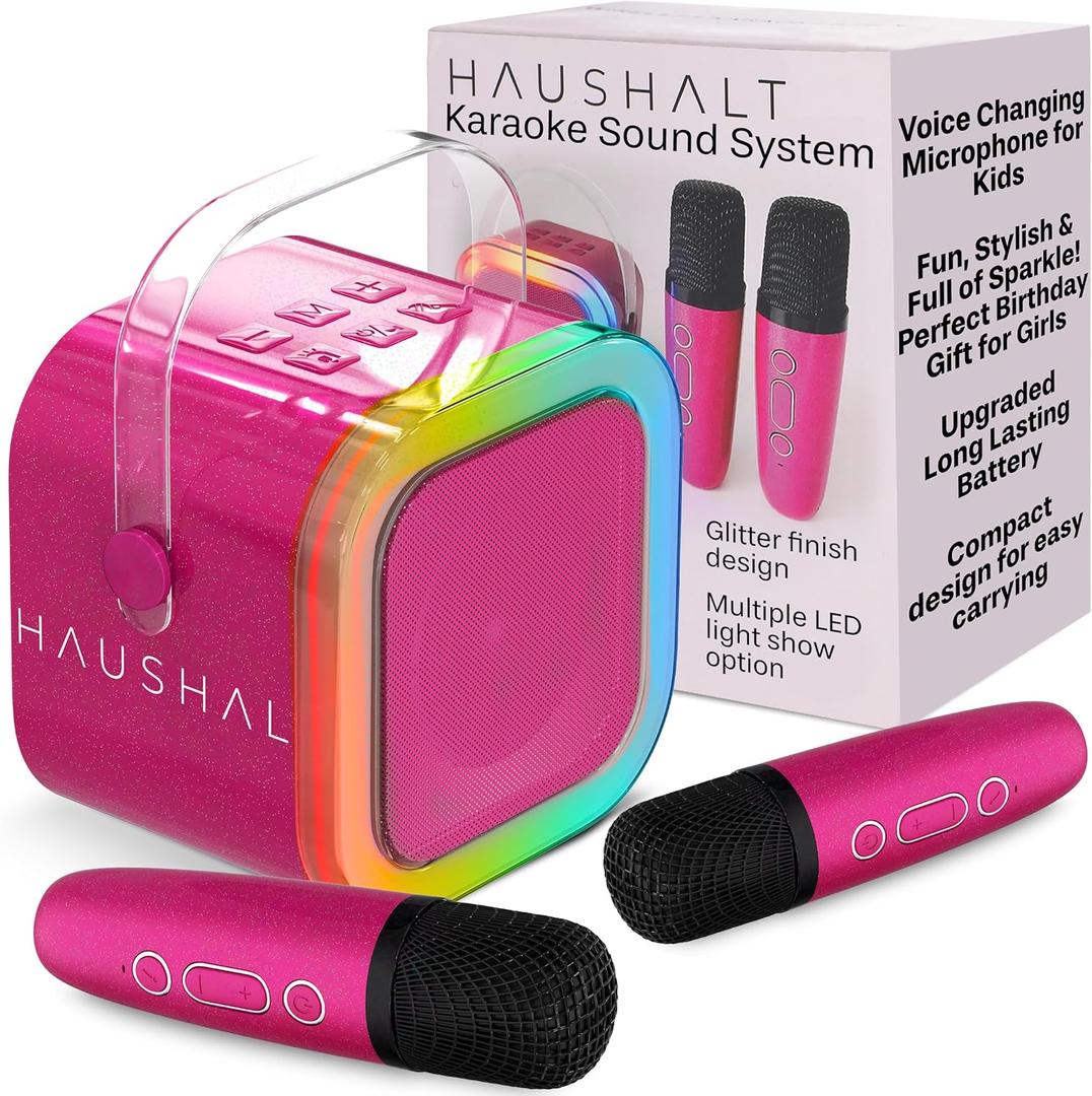 Mini Karaoke Machine for Adults Kids Teen with 2 Wireless Microphones, Birthday Gift Girls 8-12, Toys for Ages 5-7, Small Portable Bluetooth Speaker, Mini Microphone, Teens Car Singing Mic (pink)