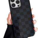 Compatible with iPhone 16 Pro Max Case, Cute Aesthetic Fashion Colorful Checkered Cover for Women, Shockproof Slim Soft TPU and Hard PC Protective Phone Case for iPhone 16 Pro Max 6.9"- Black